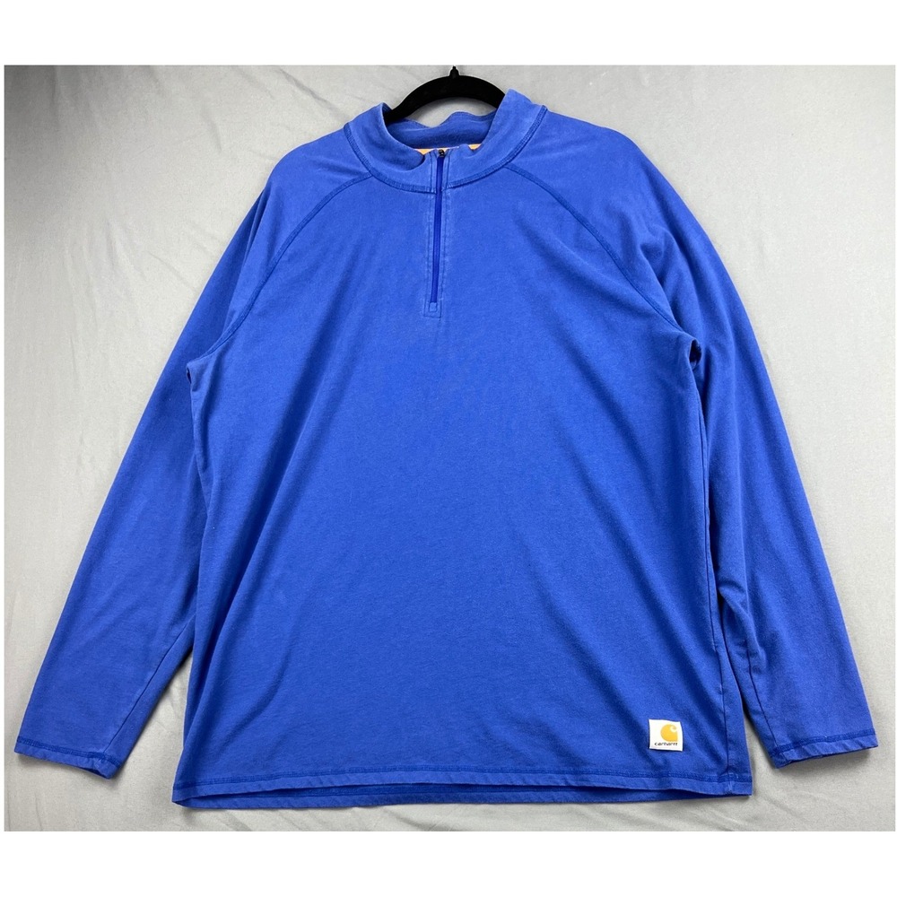 Carhartt Force Shirt Mens XL Relaxed Fit 1/4 Zip Long Sleeve Blue Workwear Good